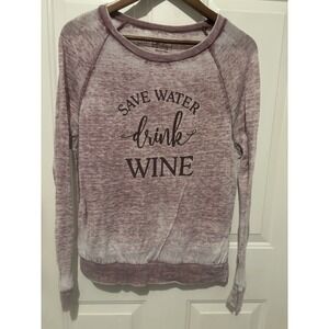 Save Water Drink Wine T-shirt Women's Small Purple Long Sleeve‎